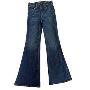 American Eagle 2 Super High Rise Flare Jeans Next Level Stretch Women Split‎ Leg